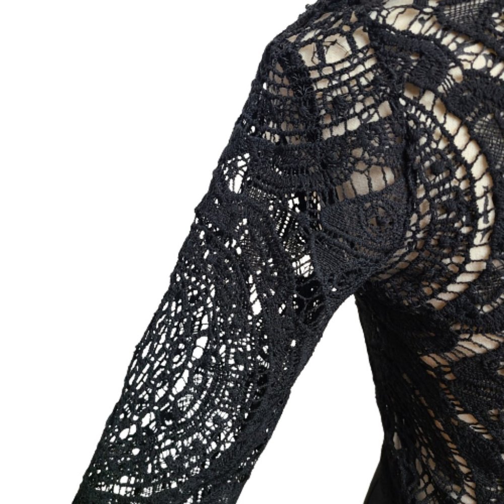 LUXXEL LADIES LONG SLEEVE CROCHET BLACK TOP WITH ATTACH SHORTS SIZE: M - Picture 8 of 12